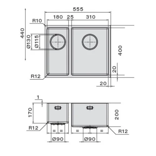 Falmec Como 1831 SCO1831F.00#SSF Metalinė plautuvė 555×440 mm image 2