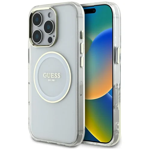 Guess IML Metal Colored Circle Classic Logo MagSafe dėklas iPhone 16 Pro, baltas image 1