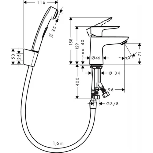 Maišytuvas praustuvui su bide dušeliu Hansgrohe Talis E, 71729000 image 2