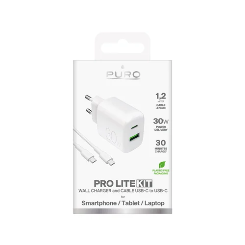 Puro PROLITE 30 W USB-A/USB-C įkroviklis, baltas image 2