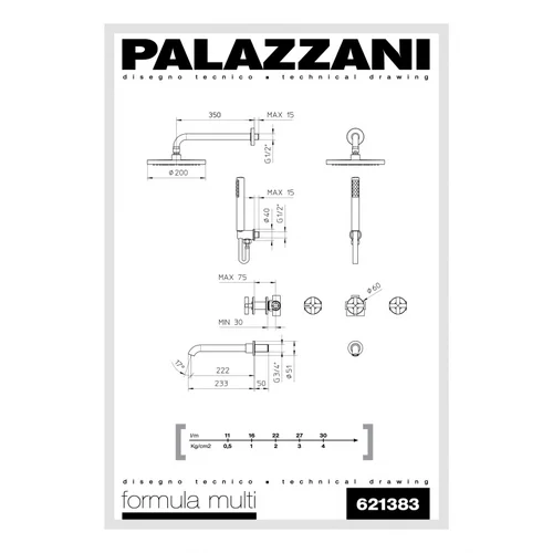 Palazzani FORMULA MULTI Chromas blizgus Komplektas dušui ir voniai image 2