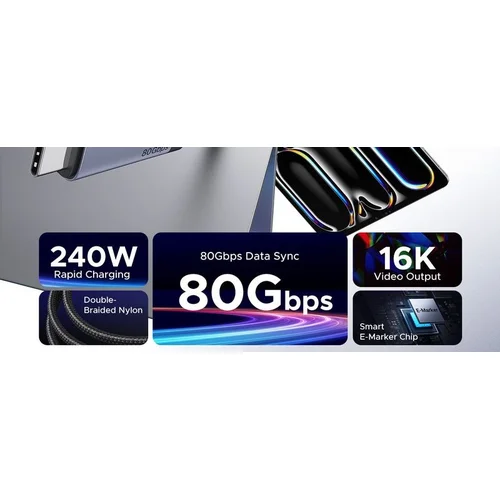 Ugreen L706 USB-C USB4 Thunderbolt 4 240W 1,0 m Juodas image 2