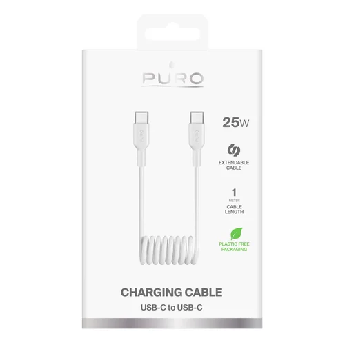 Puro PUCCC25WSPWHI spiralinis USB-C laidas, 1 m, baltas image 2