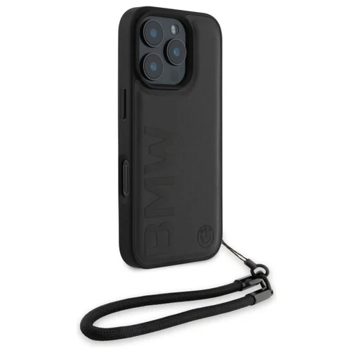 BMW Signature Leather Cord dėklas iPhone 16 Pro, juodas image 3