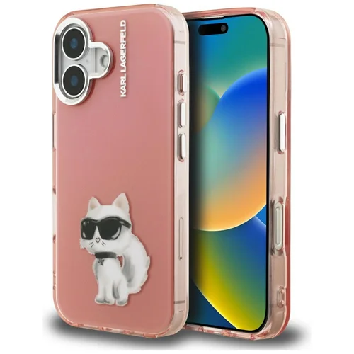 Karl Lagerfeld IML Aquarelle Choupette & Logo iPhone 16 dėklas, rožinis image 1