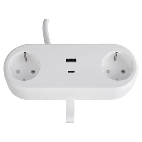 Buitinis prisukamas ilgintuvas, 3 x 1.5 mm, 1.5 m, 2 lizdų, USB A/C, baltas image 3