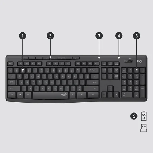 Logitech MK295 tyli belaidė klaviatūros ir pelės kombo, grafito image 3