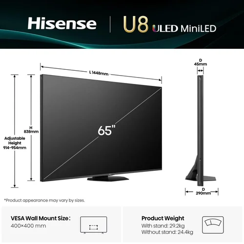 Hisense 65U8Q 65 col. 4K UHD televizorius image 2