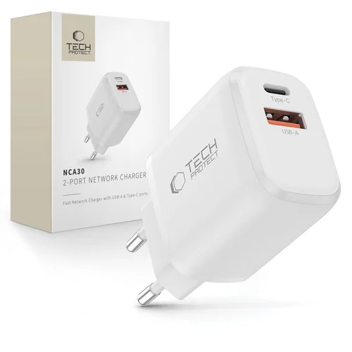 Tech-Protect NCA30 30 W USB-A/USB-C įkroviklis, baltas image 1
