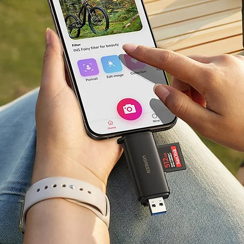 Ugreen 65024 USB-C/USB-A UHS-II kortelių skaitytuvas, juodas image 3
