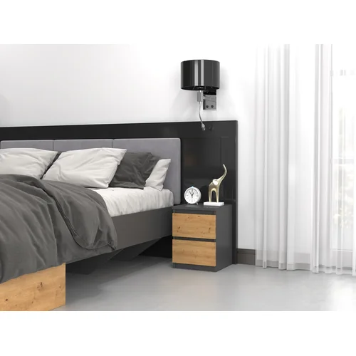 Topeshop M2 Anthracitas/Artisan naktinė spintelė, 2 stalčiai image 2