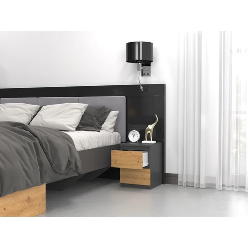 Topeshop M2 Anthracitas/Artisan naktinė spintelė, 2 stalčiai image 3