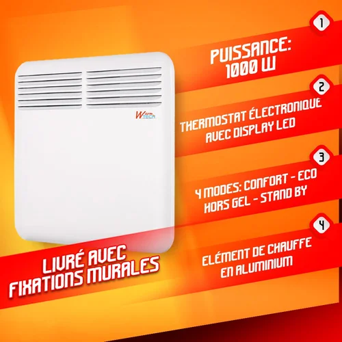 Warmtech sieninis konvekcinis šildytuvas, 1000 W image 2