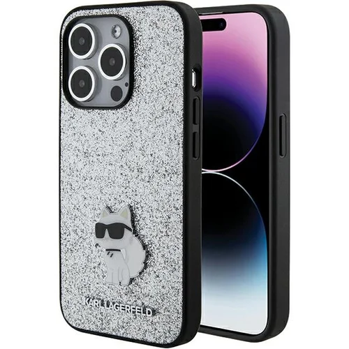 Karl Lagerfeld Choupette Logo metalinis dėklas iPhone 15 Pro, sidabrinis image 1