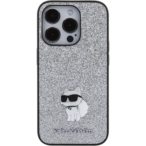Karl Lagerfeld Choupette Logo metalinis dėklas iPhone 15 Pro, sidabrinis image 3