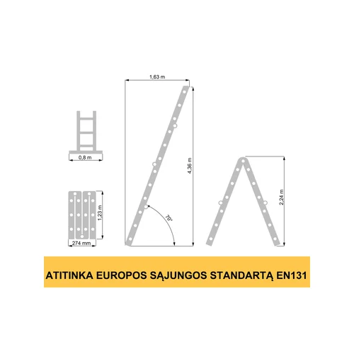 Forte Tools 4413, 4 dalių universalios kopėčios, 236–464 cm image 2