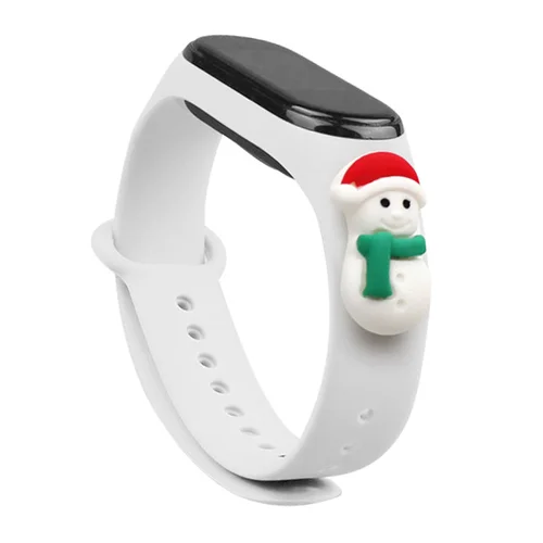 Kalėdinis dirželis Xiaomi Mi Band 3 / 4 su sniego žmogeliu, baltas image 1