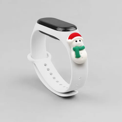 Kalėdinis dirželis Xiaomi Mi Band 3 / 4 su sniego žmogeliu, baltas image 2