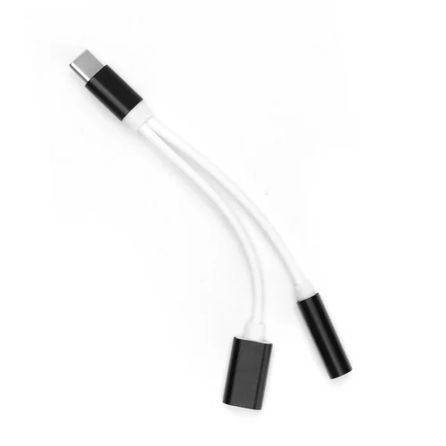 AUX 2in1 USB Type-C į USB Type-C ir 3,5 mm adapteris, juodas image 1