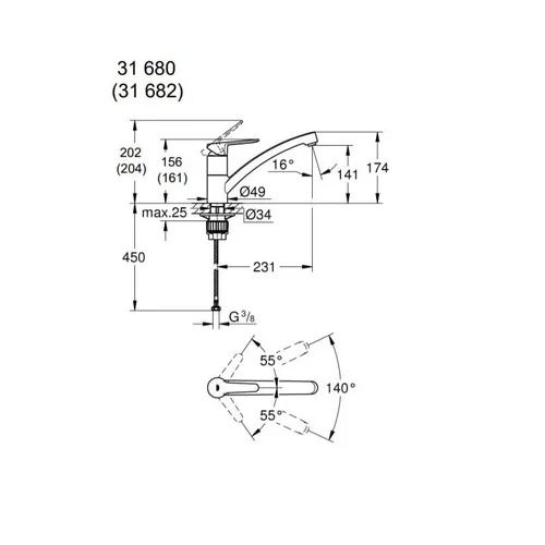 Grohe BauEco 31680000 plautuvei maišytuvas Chromo image 3