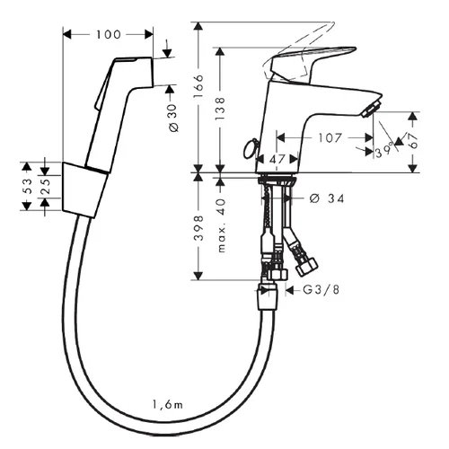 Hansgrohe Logis 71290000 praustuvo maišytuvas su bidė dušeliu (5 l/min) image 2