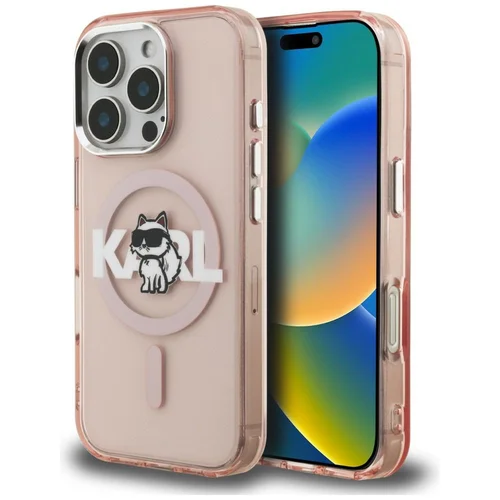 Karl Lagerfeld IML Choupette Sketch Logo MagSafe dėklas iPhone 16 Pro, rožinis image 1