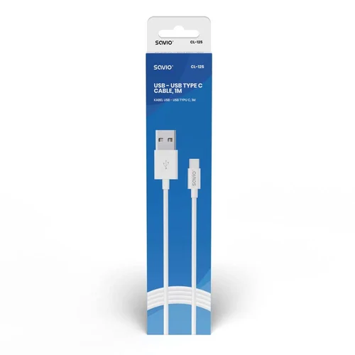 Savio CL-125 USB 2.0 kabelis 1 m USB-A–USB-C, baltas image 2