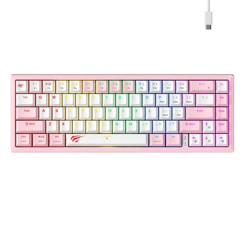 Havit KB874L RGB rožinė ir balta mechaninė klaviatūra image 2