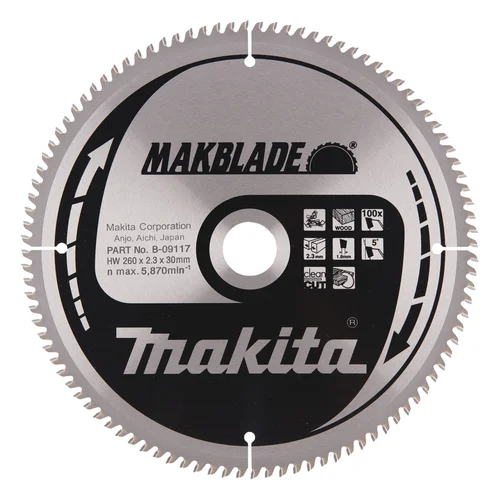 Makita B-09117 MAKBLADE 260X2.3X30mm 5° T100 image 2