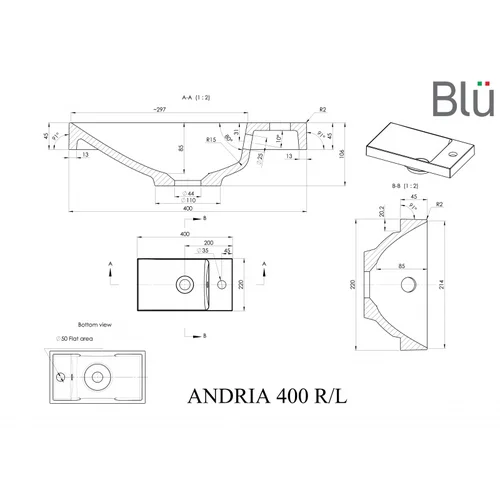 BLU ANDRIA 400 akmens masės praustuvas image 2