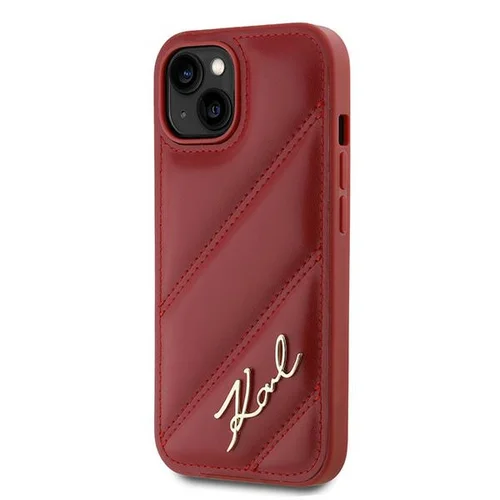 Karl Lagerfeld Diagonal Quilted Script dėklas iPhone 15/14/13, raudonas image 1
