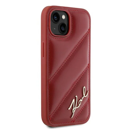 Karl Lagerfeld Diagonal Quilted Script dėklas iPhone 15/14/13, raudonas image 3