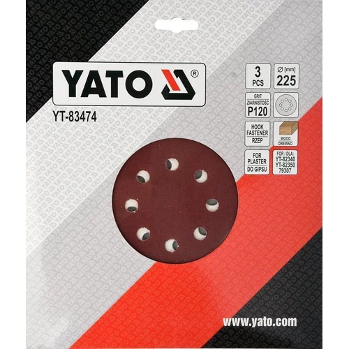 YATO YT-83474 apvalus šlifavimo popierius 225 mm P120, 3 vnt. image 2