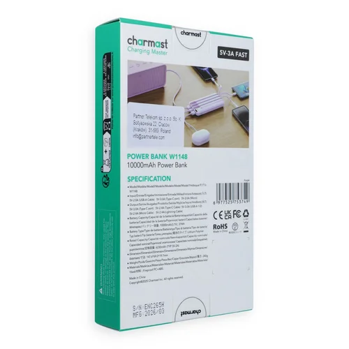 Charmast W1148 10 000 mAh purpurinis išorinis akumuliatorius image 3