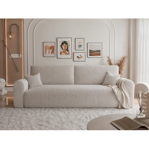 JOBO trivietė išskleidžiama sofa su patalynės dėže, Boucle C1 kreminė image 1