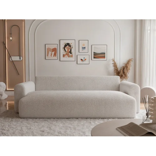 JOBO trivietė išskleidžiama sofa su patalynės dėže, Boucle C1 kreminė image 2