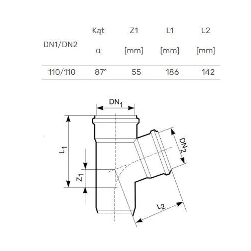 Magnaplast Lauko kanalizacijos trišakis Ø 110 / 110 mm 87° image 2