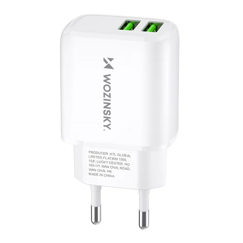 Wozinsky CUWCW 2,4 A sieninis įkroviklis, 2 x USB-A, baltas image 1