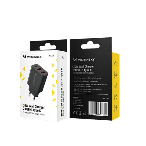 Wozinsky CWCUCB 30 W USB-C / 2 × USB-A įkroviklis, juodas image 3
