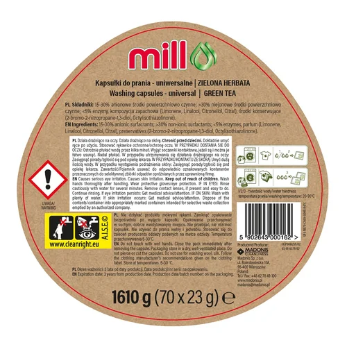 MILL ECO 2k 2-in-1 skalbimo kapsulės, 70 vnt., žalioji arbata image 2