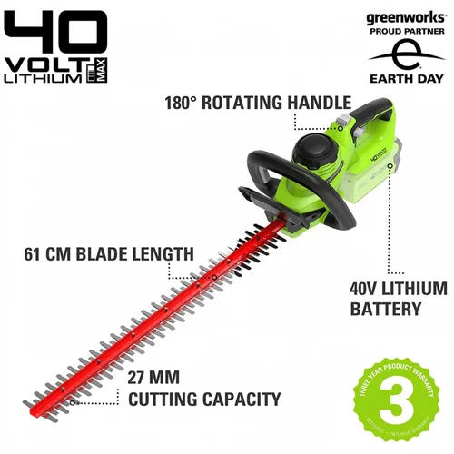 Greenworks G40HT61K2 akumuliatorinis gyvatvorių genėtuvas, 40 V, 2,0 Ah image 2
