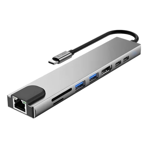 Tech-Protect HB09 8-in-1 USB-C šakotuvas, pilkas image 2