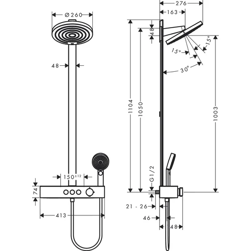 Dušo sistema Hansgrohe Pulsify 260 2 Jet 24240670, juoda matinė image 2