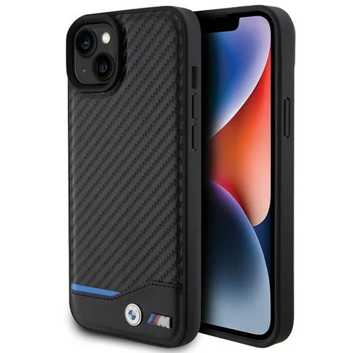 BMW Leather Carbon dėklas iPhone 15 Plus, juodas image 1