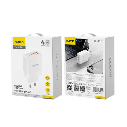 Dudao A5HEU 20 W įkroviklis, 3 USB-A, USB-C, baltas image 1
