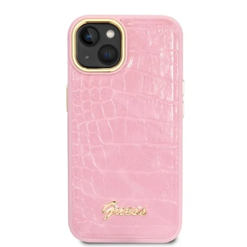 Guess Croco Collection dėklas iPhone 14, rožinis image 3