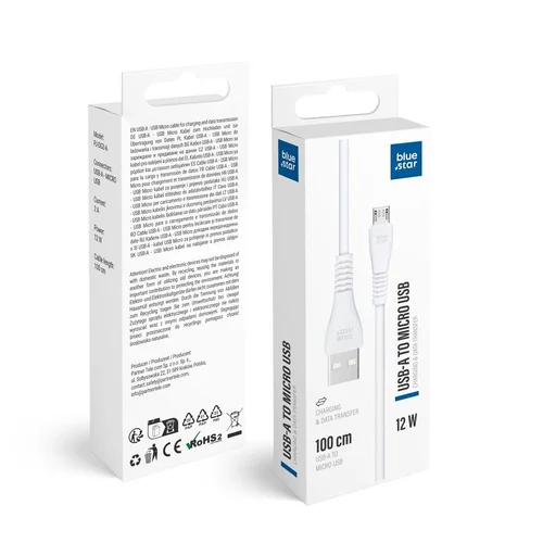 Blue Star PJ-DG3-A USB-A į Micro USB laidas, 1 m, baltas image 1