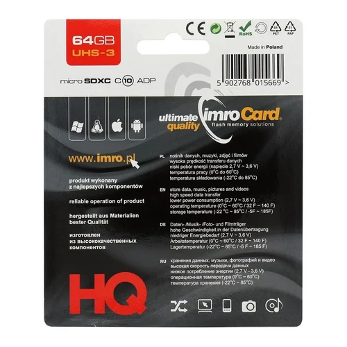 IMRO microSD 64 GB UHS 3 kortelė su SD adapteriu image 2