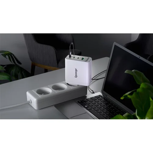 Sponge C4 100W GaN adapteris USB-C/USB-A, balta image 2