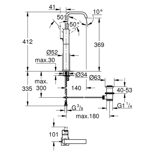 Aukštas praustuvo maišytuvas Grohe Allure 32249000, chromo image 2